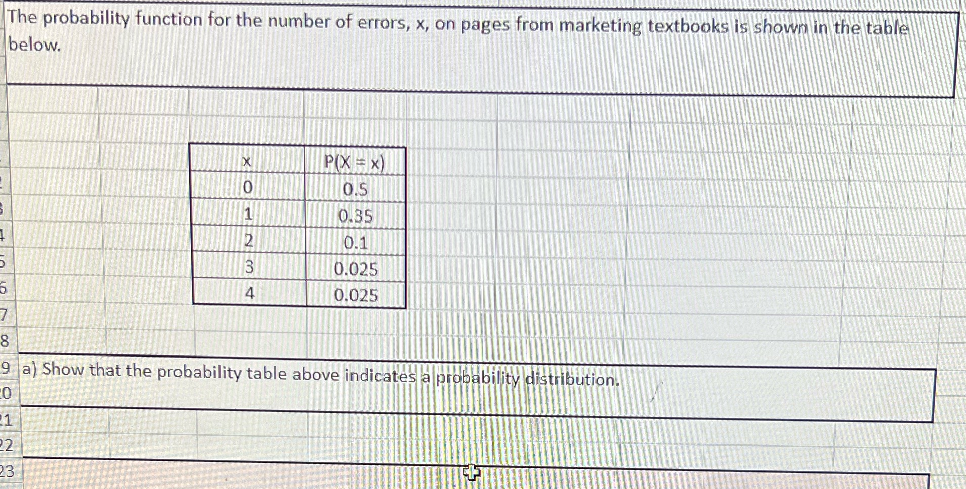 The probability function for the number of errors, x, on pages from