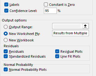 Labels Constant is Zero Confidence Level: 95 % Output options Output Range: