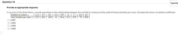 Question 18 Provide an appropriate response. 5 points In an area of