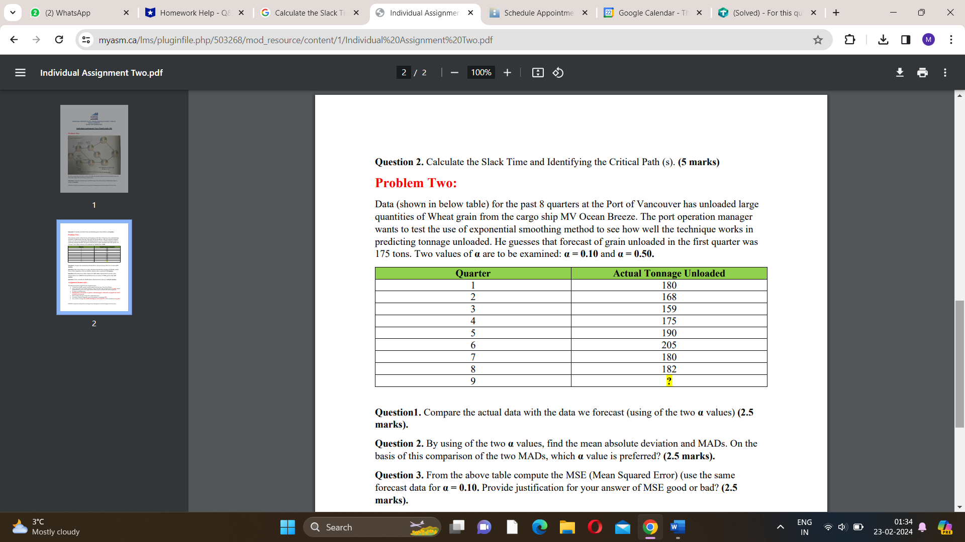> (2) WhatsApp Homework Help - Q8 G Calculate the Slack Ti