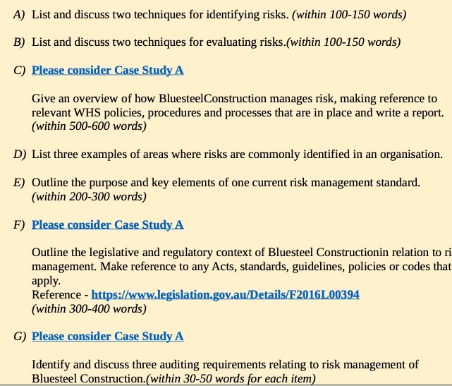 A) List and discuss two techniques for identifying risks. (within 100-150 words)