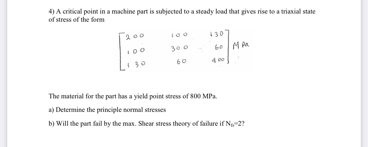 4) A critical point in a machine part is subjected to a