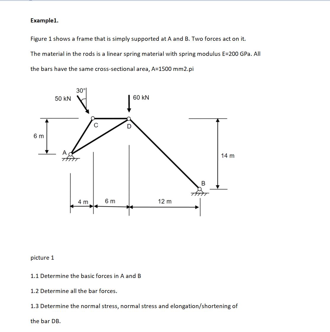 Example1. Figure 1 shows a frame that is simply supported at A