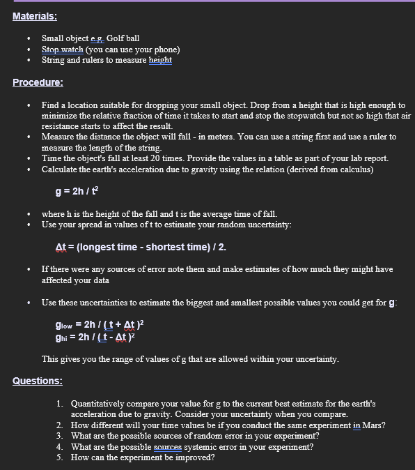 and estimating the best value 2. To determine the acceleration due to