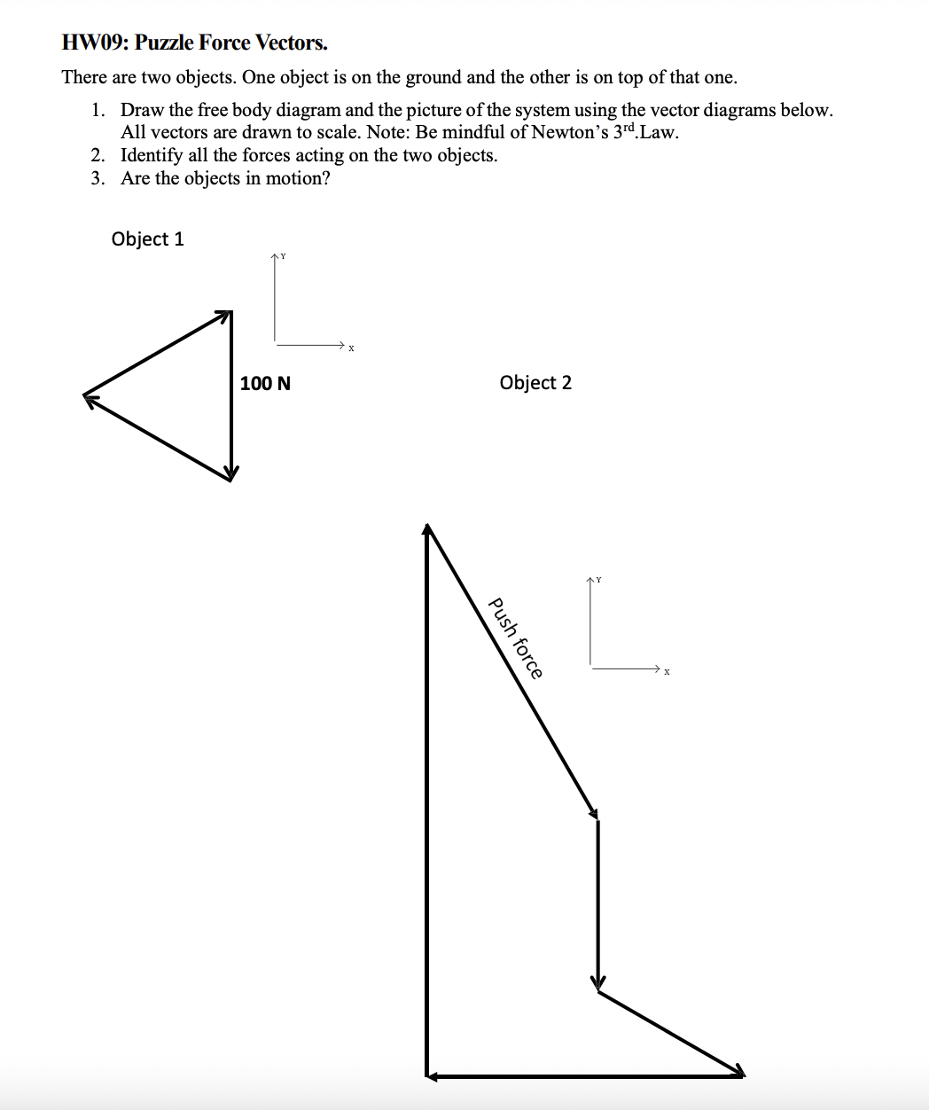 HW09: Puzzle Force Vectors. There are two objects. One object is on