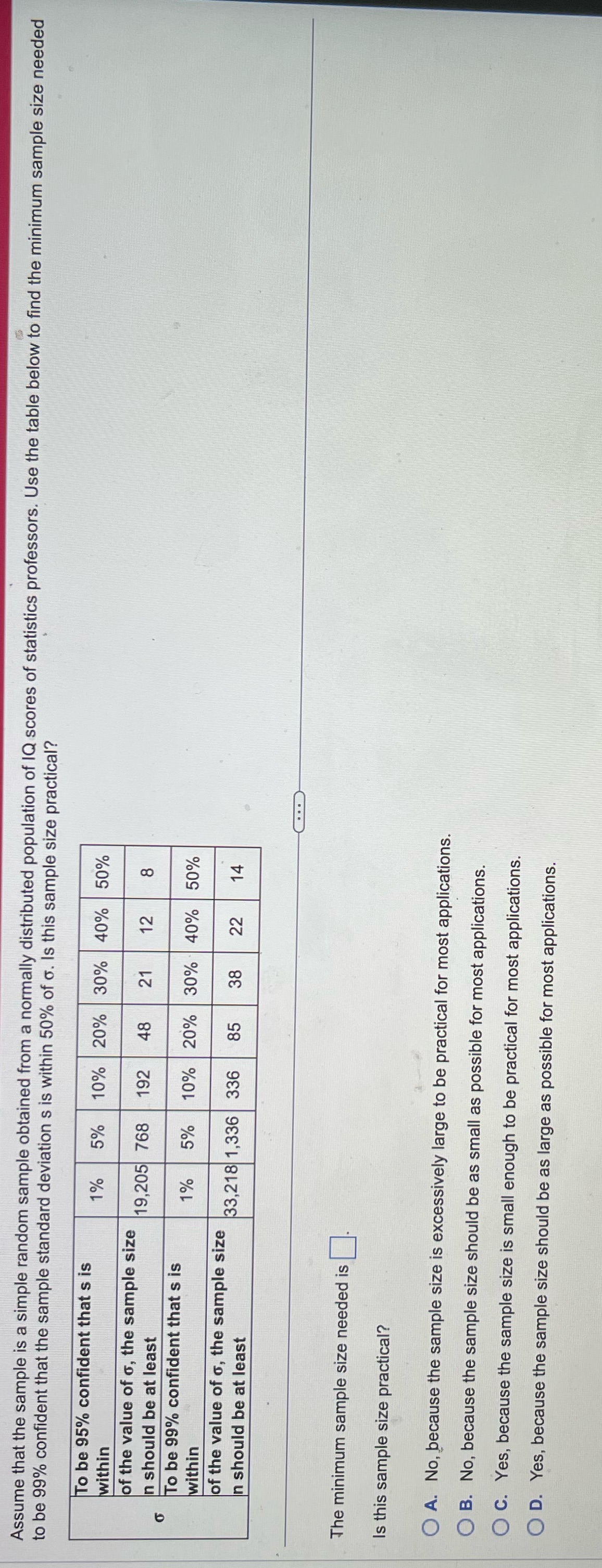 Assume that the sample is a simple random sample obtained from a