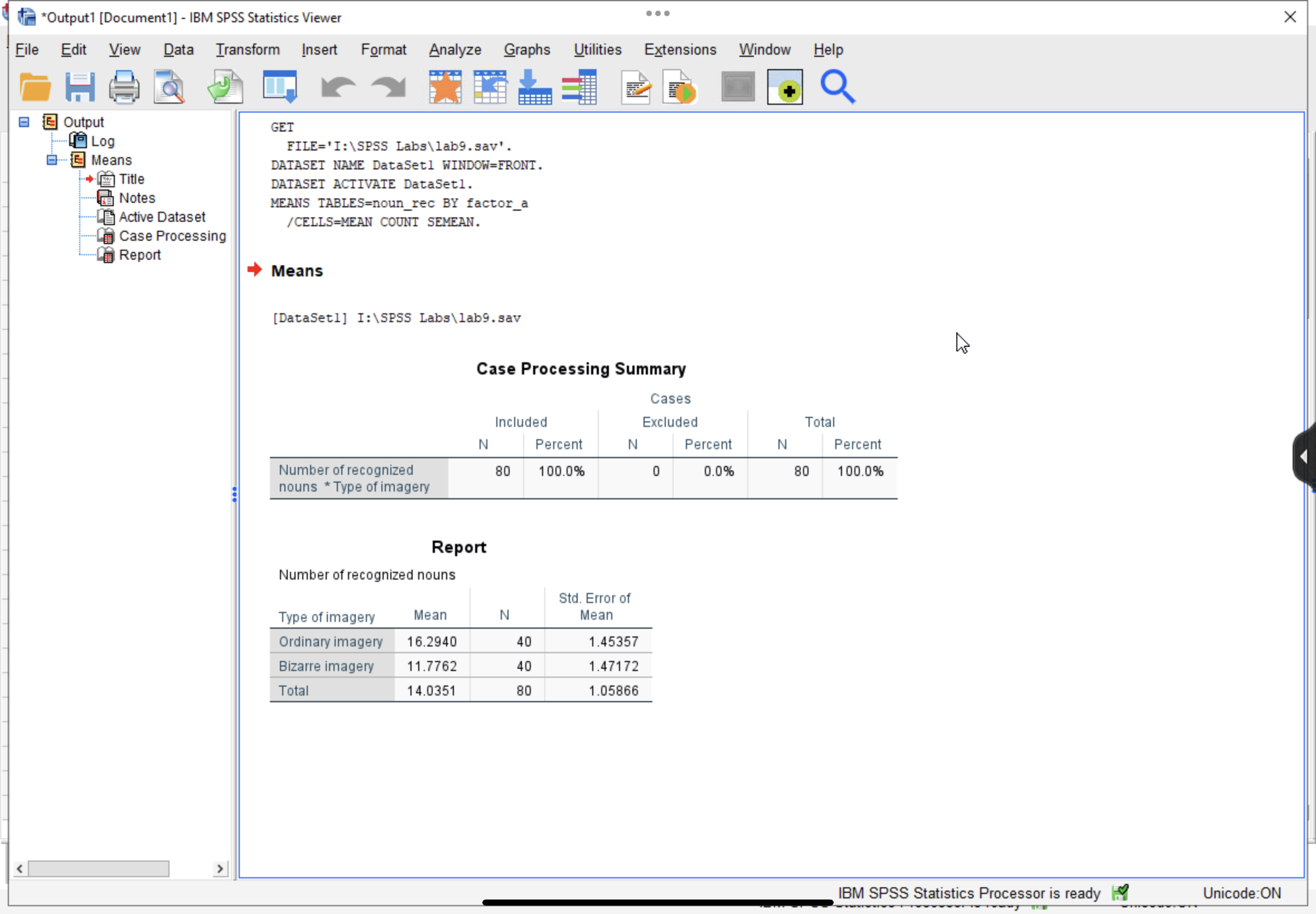 *Output1 [Document1] - IBM SPSS Statistics Viewer File Edit View Data Transform