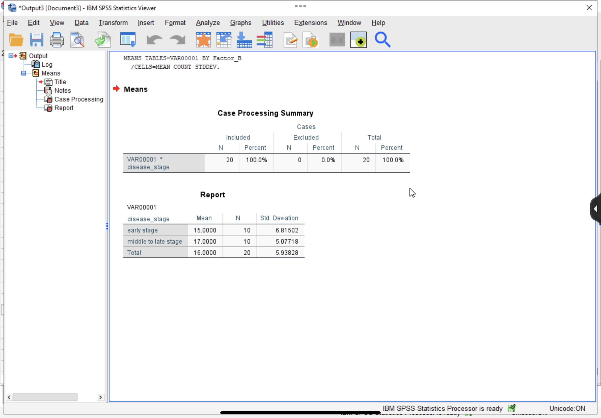 MEAN COUNT SEMEAN. Means [DataSetl] I:\SPSS Labs\lab9.sav Number of recognized nouns *