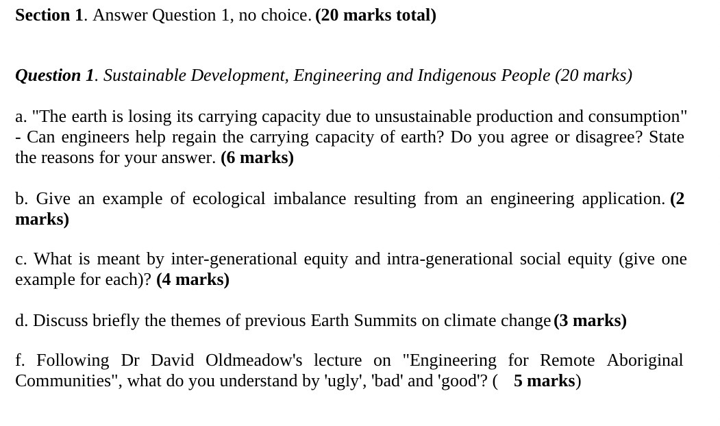 Section 1. Answer Question 1, no choice. (20 marks total) Question 1.