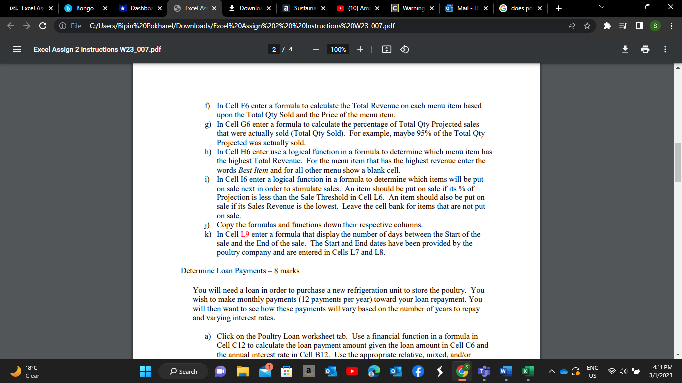 Di X does por X + File C:/Users/Bipin%20Pokharel/Downloads/Excel%20Assign%202%20%20Instructions%20W23_007.pdf Excel Assign 2 Instructions