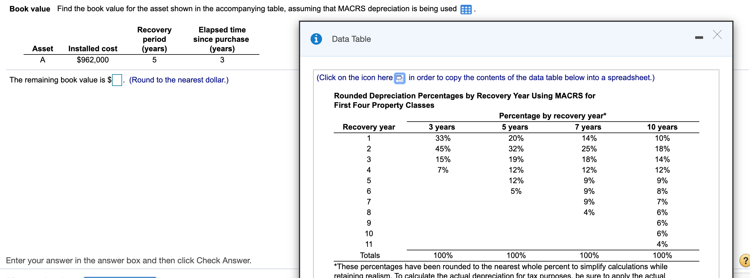 Book value Find the book value for the asset shown in the