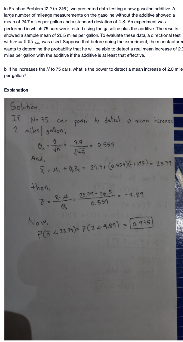 In Practice Problem 12.2 (p. 316), we presented data testing a new