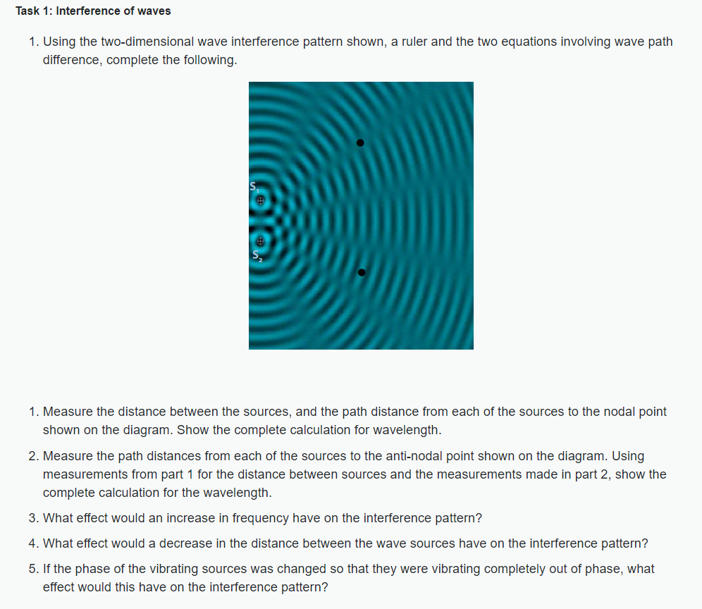 Task 1: Interference of waves 1. Using the two-dimensional wave interference pattern