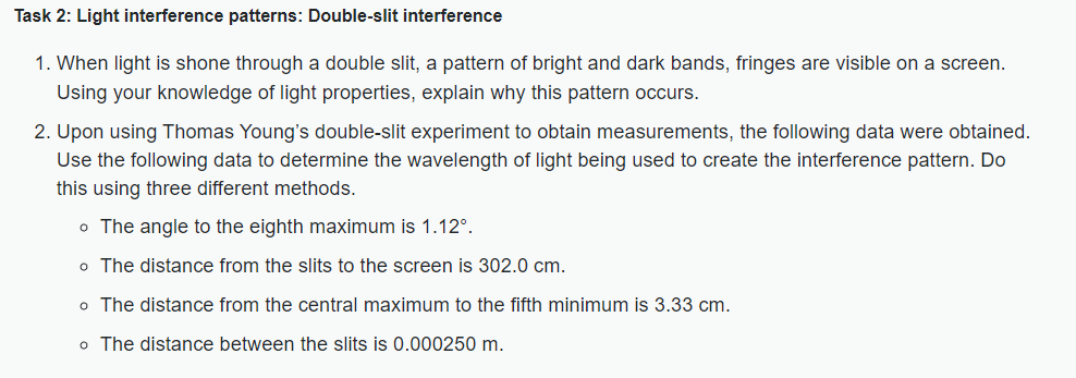 shown, a ruler and the two equations involving wave path difference, complete