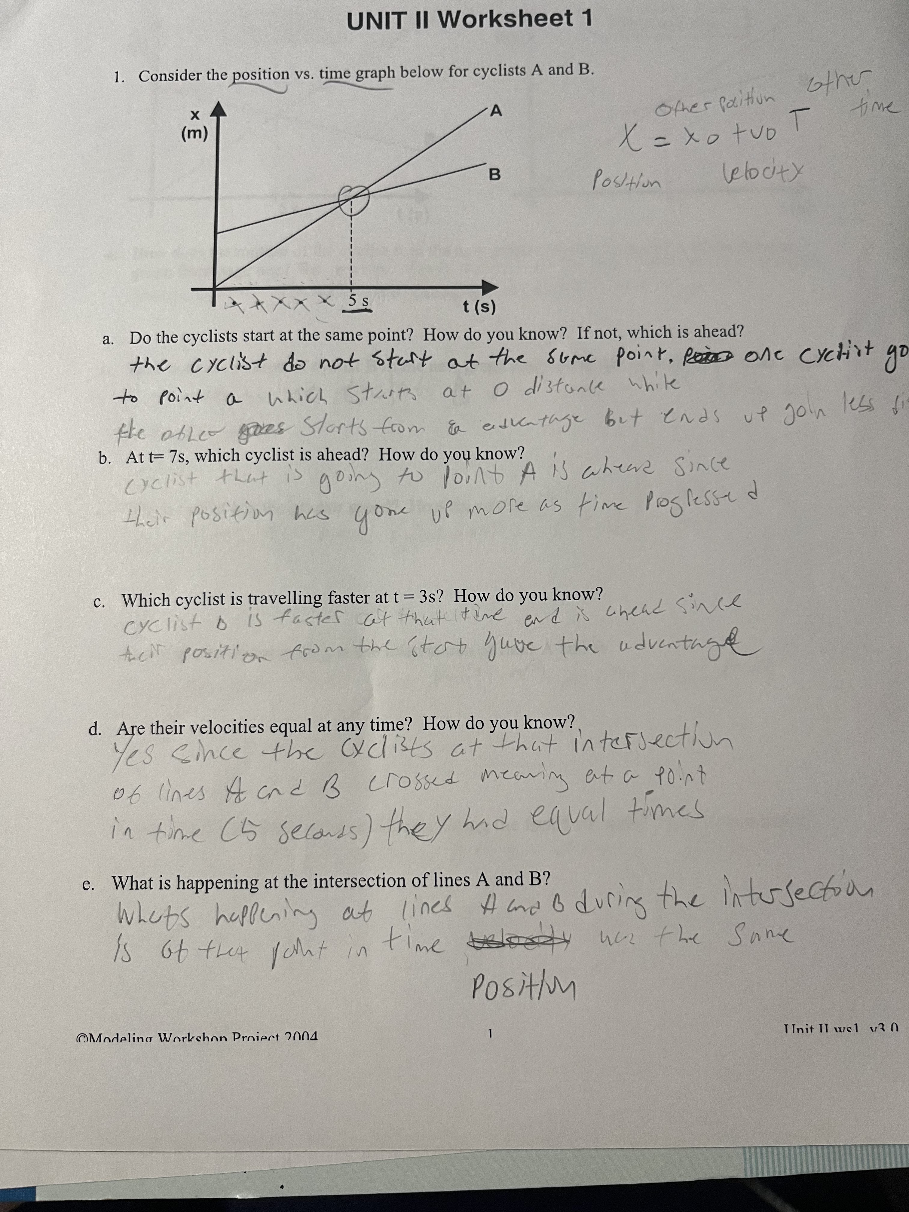 the motion of the cyclist A in the new graph compare to
