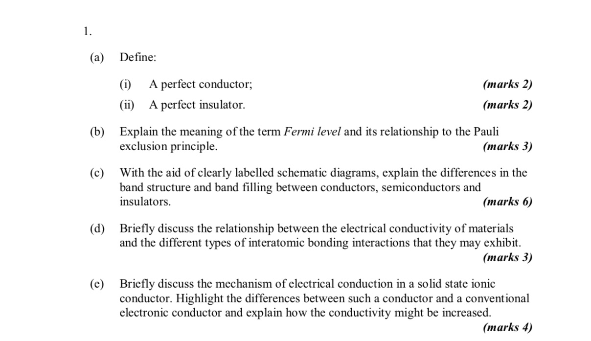1. (a) Define: (i) A perfect conductor; (marks 2) (ii) A perfect