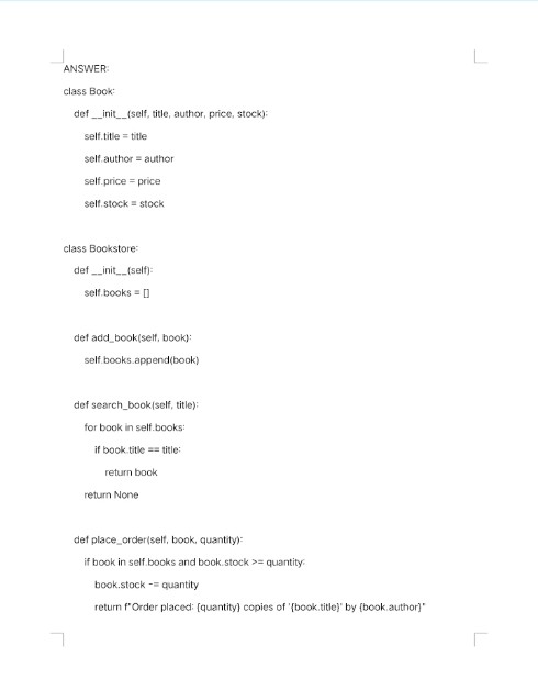 ANSWER: class Book: def __init__(self, title, author, price, stock): self.title = title
