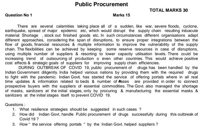 Public Procurement TOTAL MARKS 30 Question No 1 Marks 15 There are
