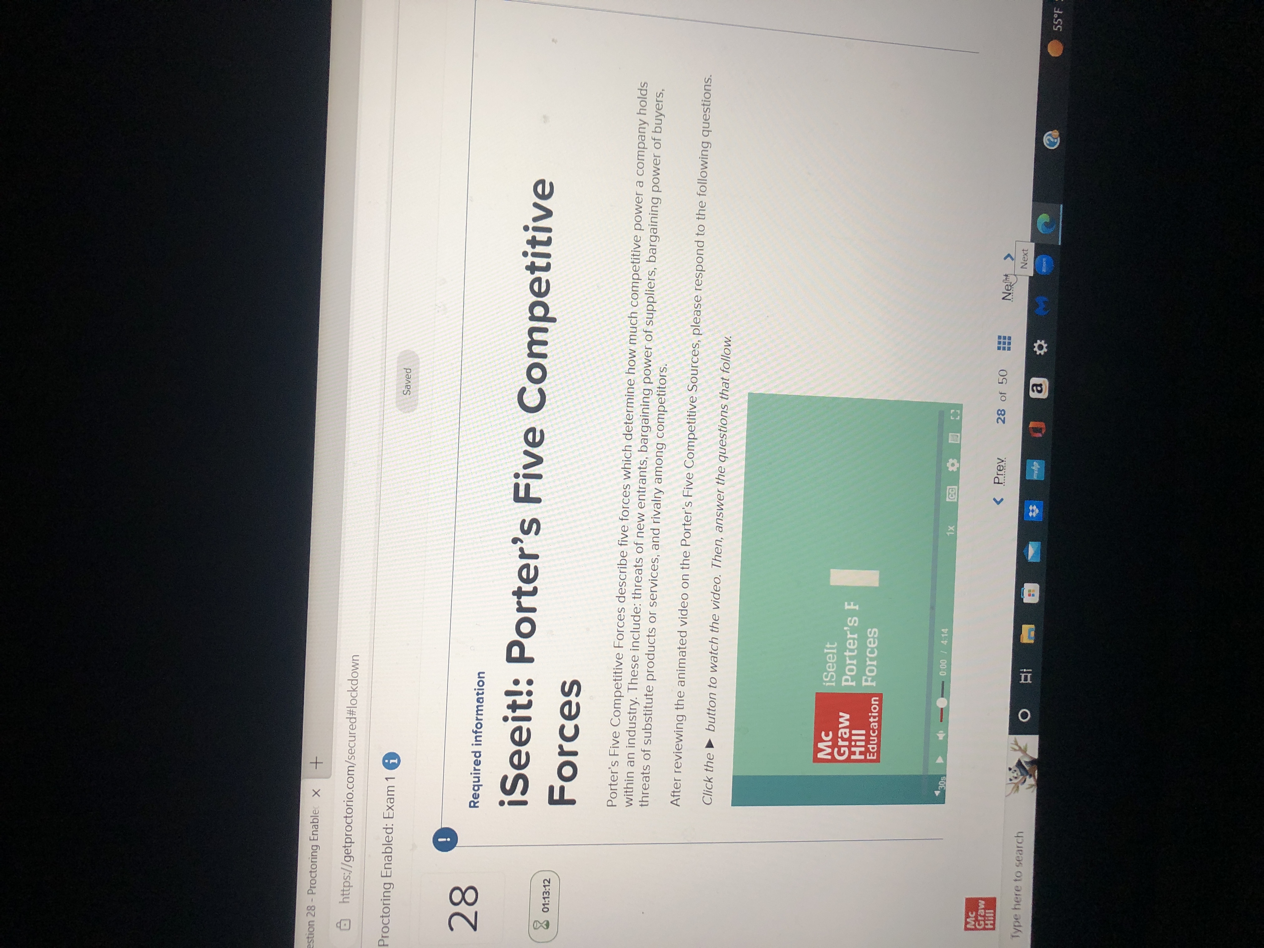 estion 28 - Proctoring Enable X + https://getproctorio.com/secured#lockdown Proctoring Enabled: Exam 1