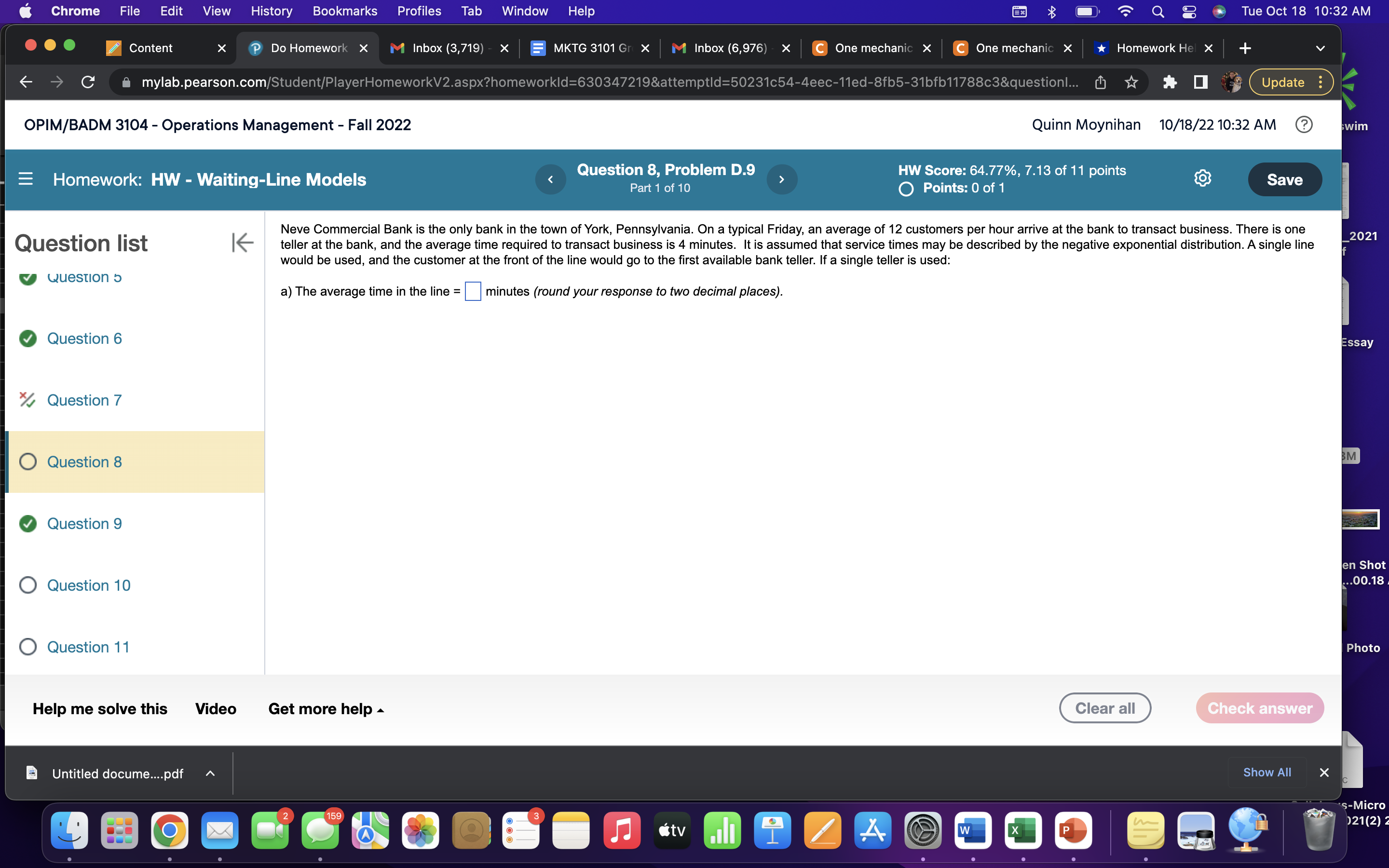 18 10:31 AM Content Do Homework X M Inbox (3,719) X MKTG