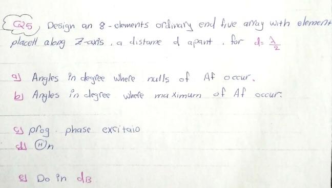 Q25 Design an 8-clements ordinary end five array with element placell along