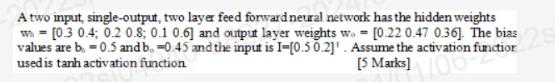 A two input, single-output, two layer feed forward neural network has the
