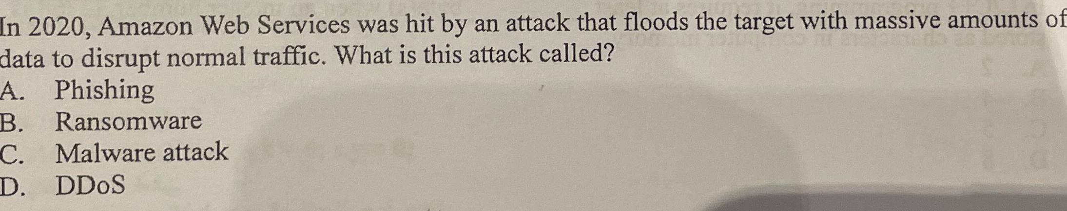 In 2020, Amazon Web Services was hit by an attack that floods