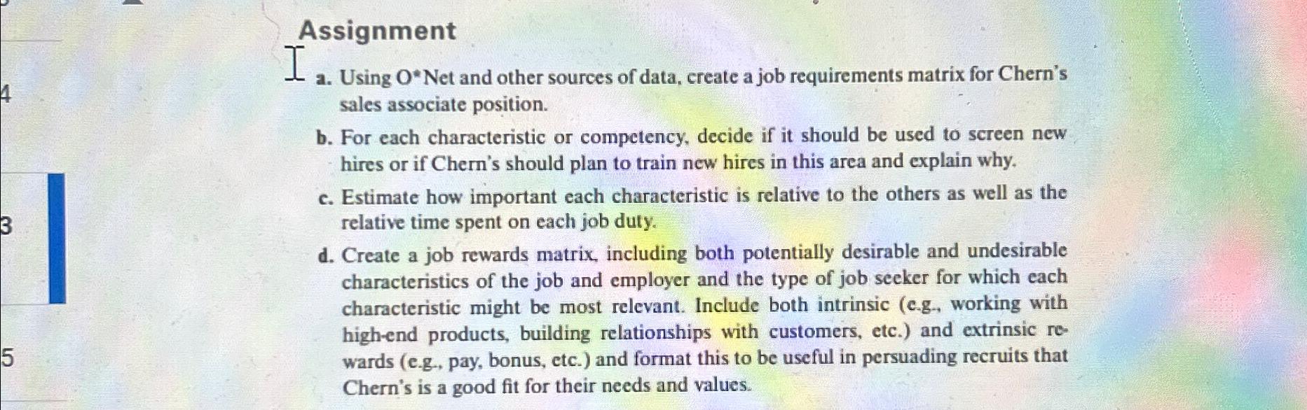 4 3 5 Assignment I a. Using O*Net and other sources of