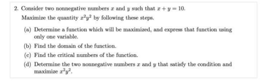 2. Consider two nonnegative numbers x and y such that x +
