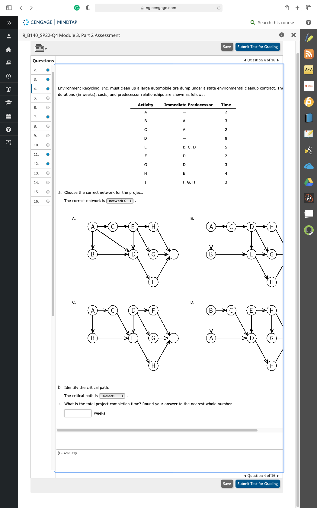 < > >>>> CENGAGE MINDTAP B 9_B140_SP22-Q4 Module 3, Part 2 Assessment