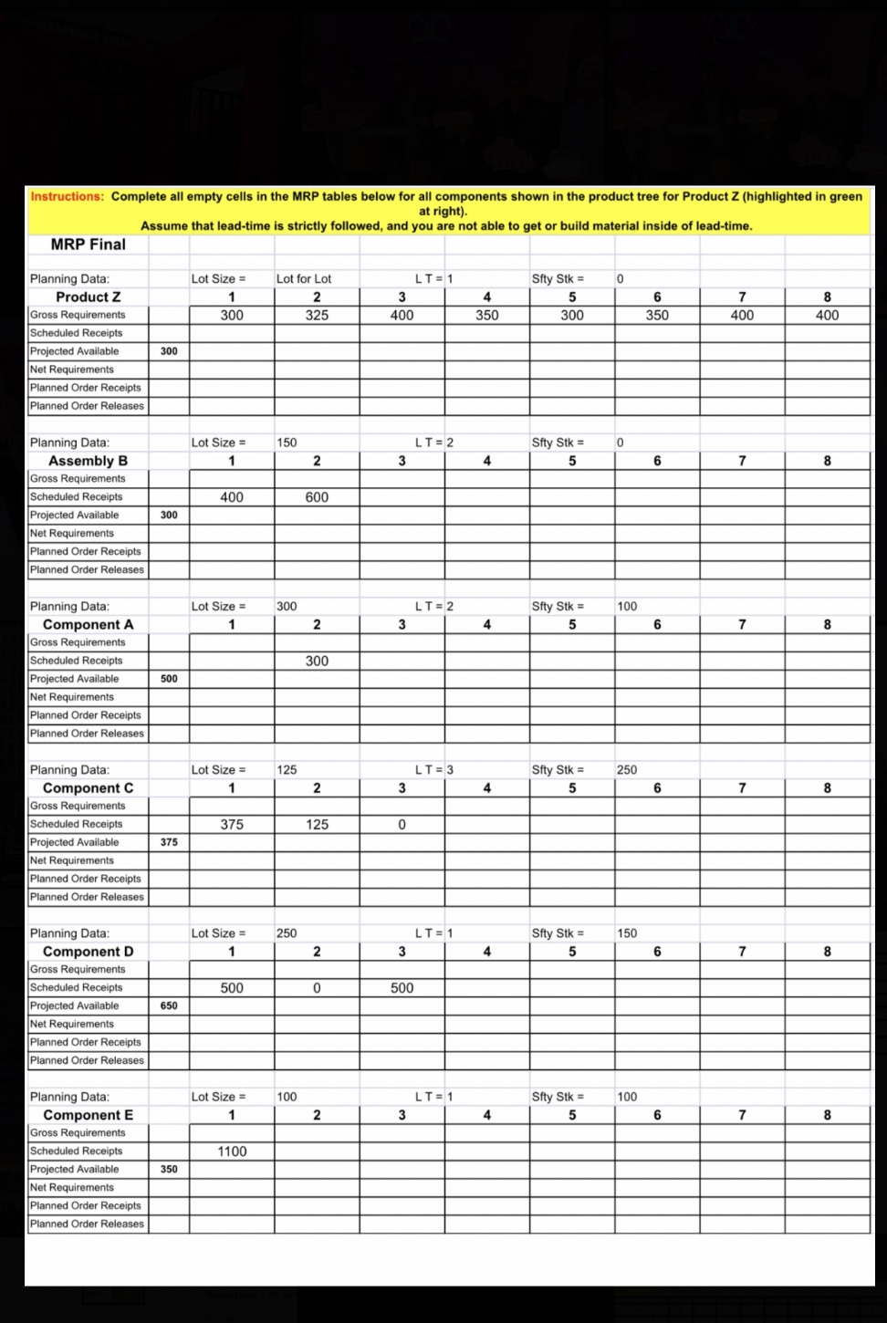 Instructions: Complete all empty cells in the MRP tables below for all