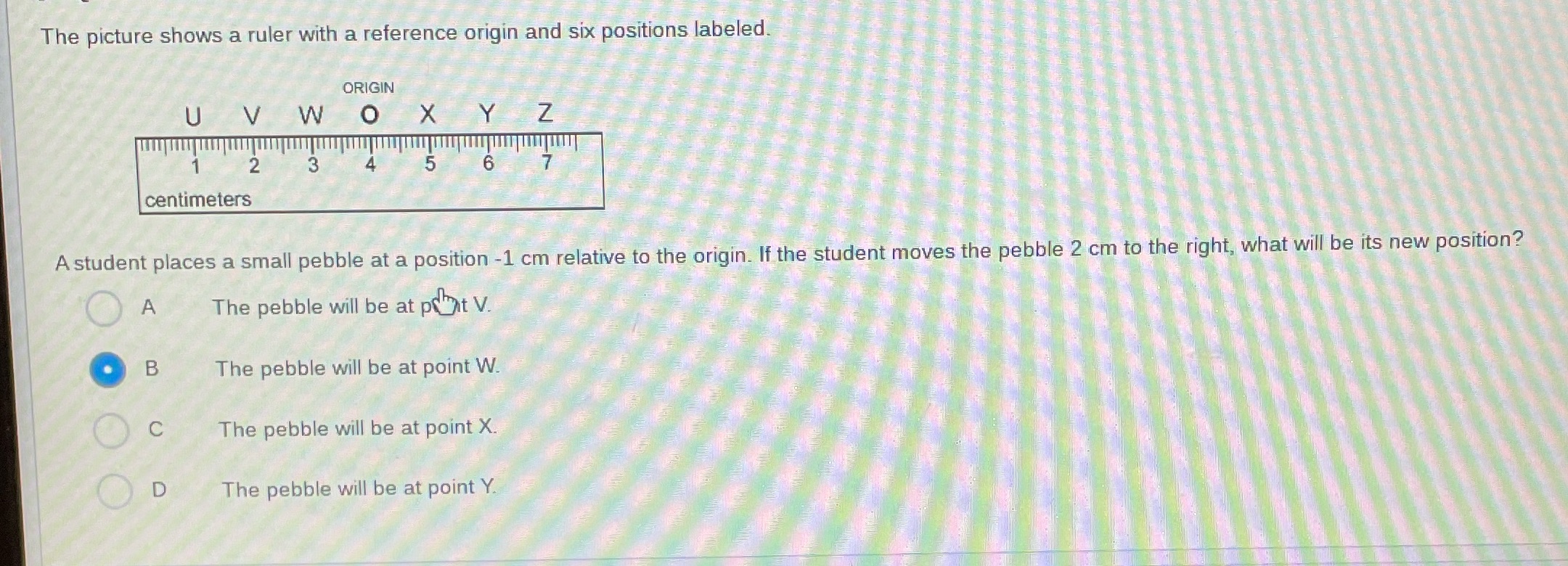 The picture shows a ruler with a reference origin and six positions