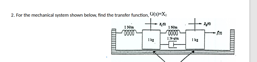 2. For the mechanical system shown below, find the transfer function, G(s)=X,