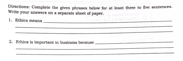 Directions: Complete the given phrases below for at least three to five