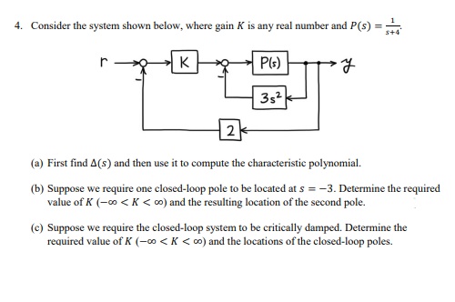 4. Consider the system shown below, where gain K is any real