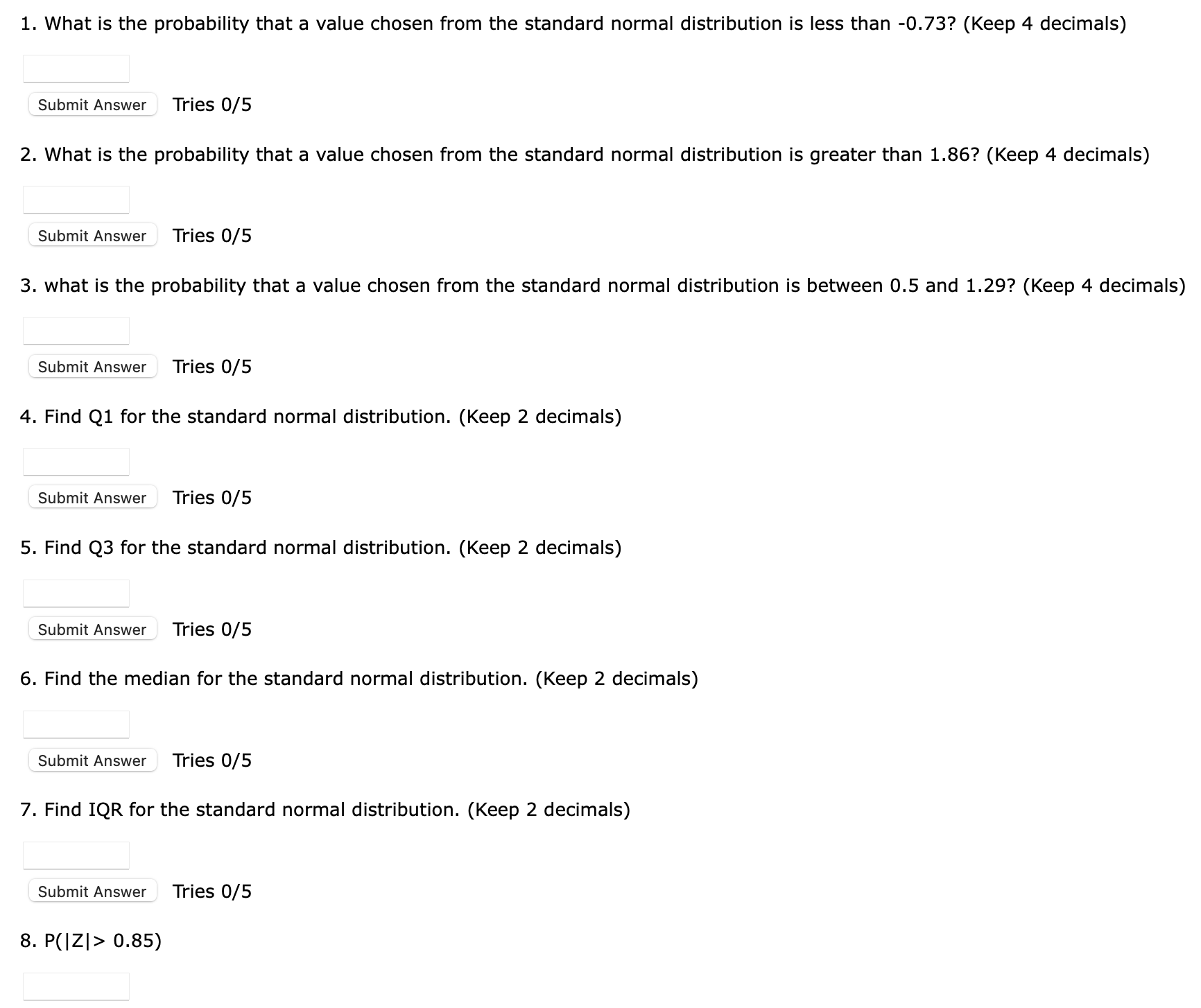 1. What is the probability that a value chosen from the standard