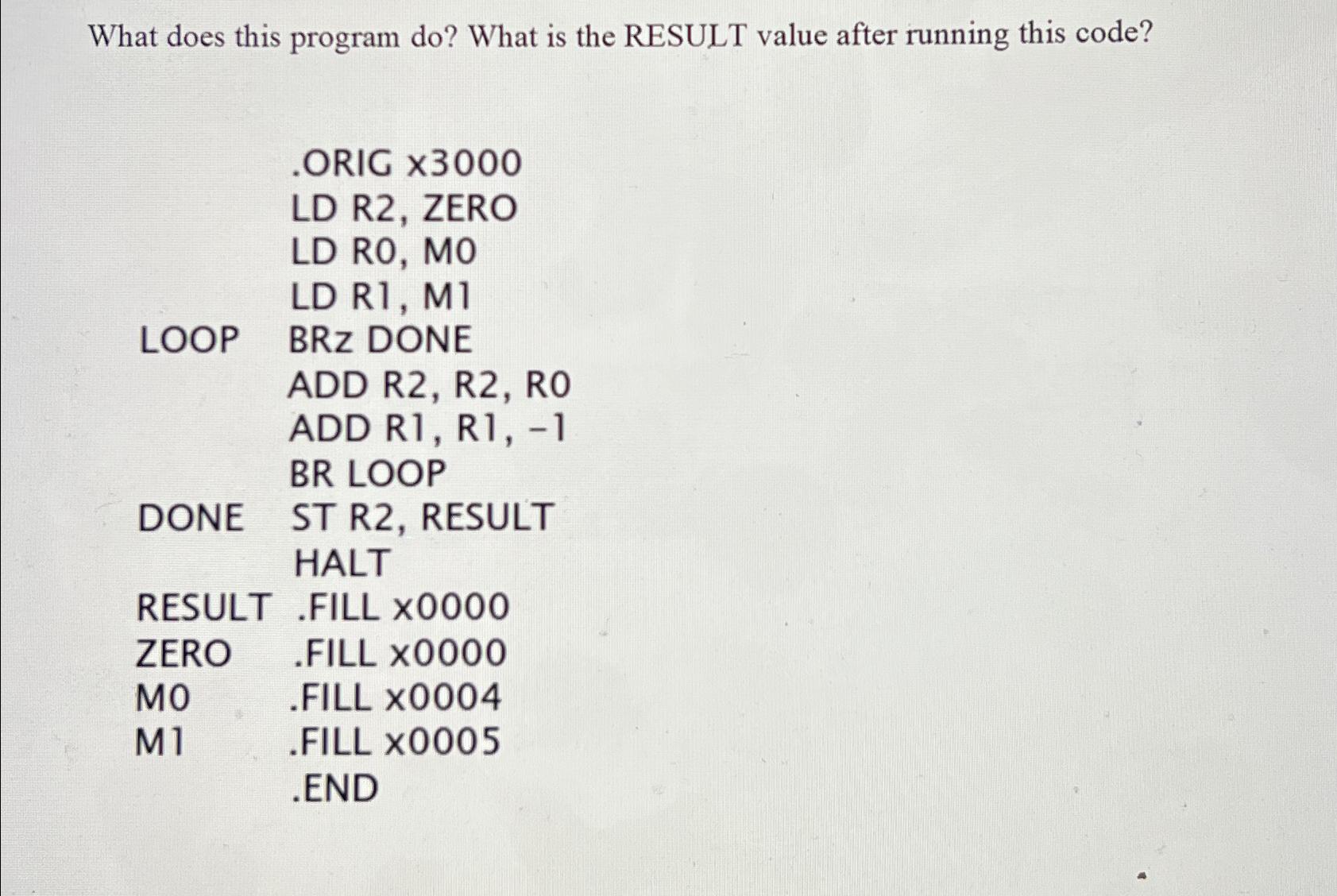 What does this program do? What is the RESULT value after running