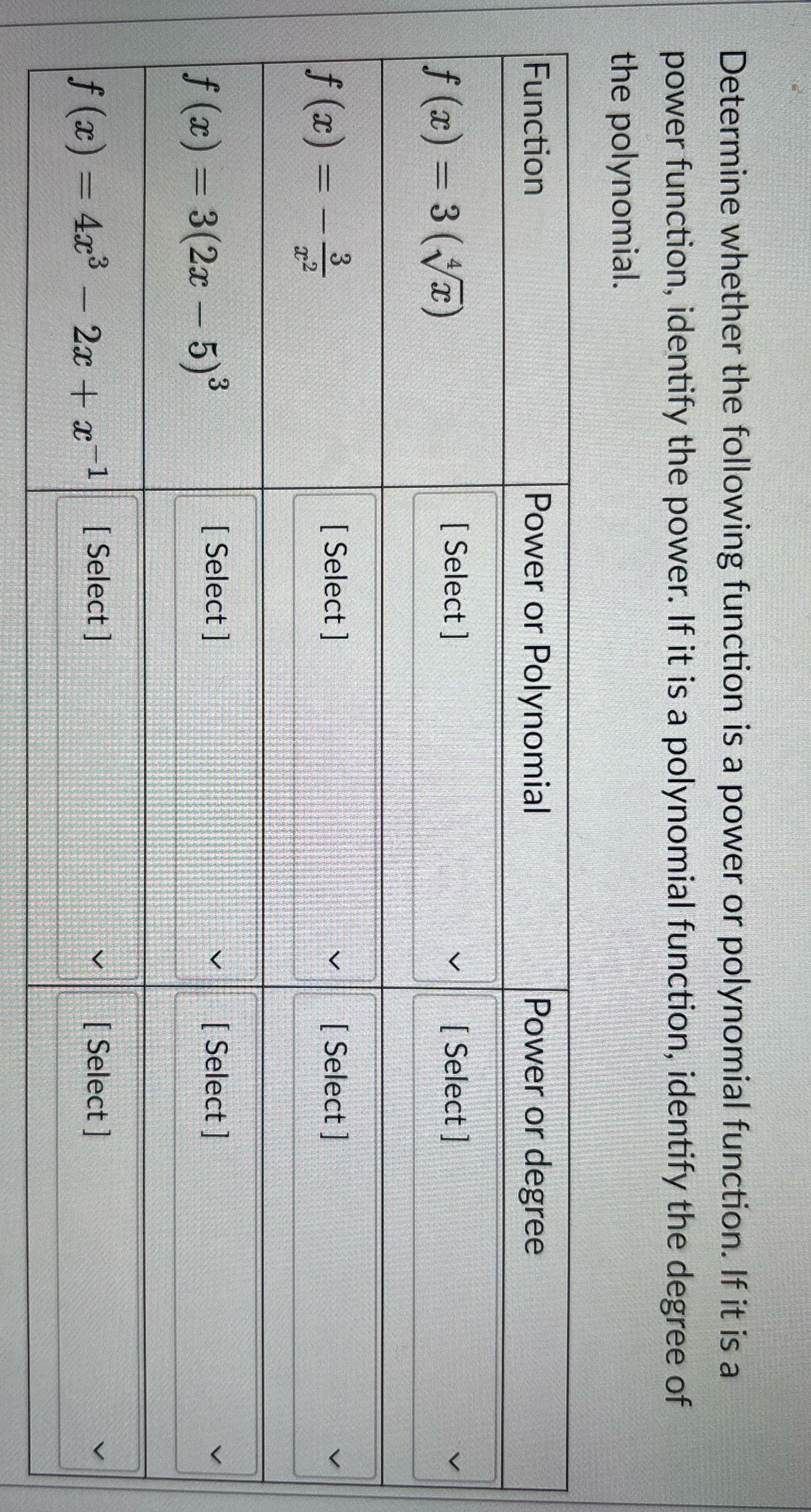 Determine whether the following function is a power or polynomial function. If