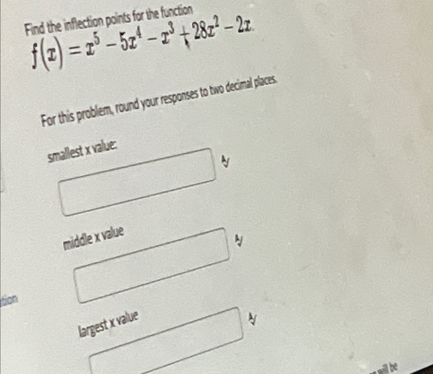 Find the inflection points for the function f(z) = x-521-2+28x-2z. For this