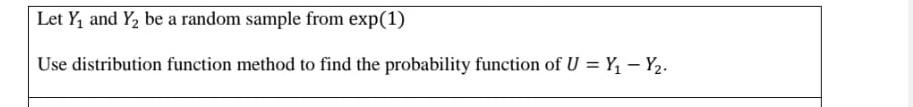 Let Y and Y2 be a random sample from exp(1) Use distribution