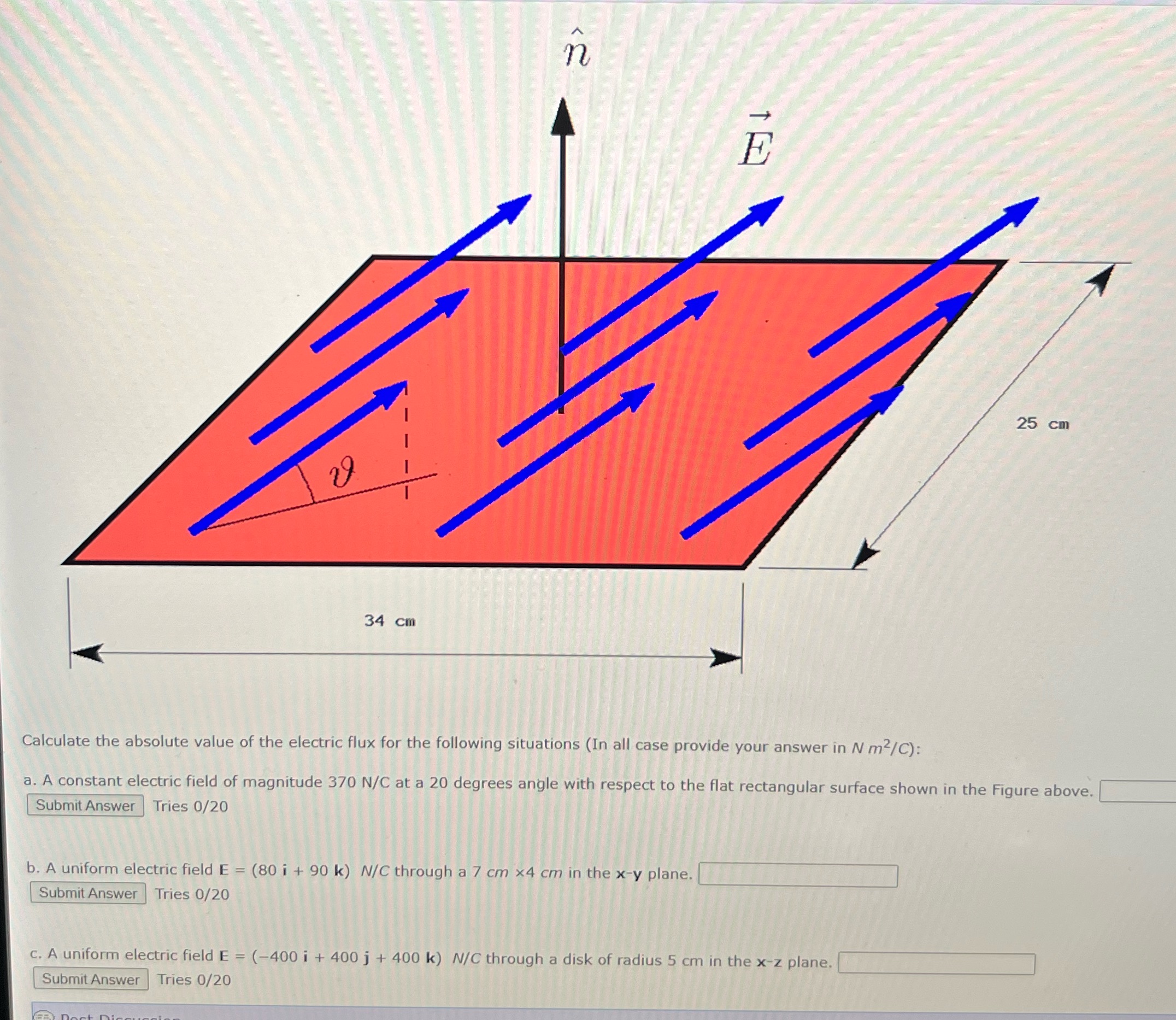 34 cm 3' E 25 cm Calculate the absolute value of the