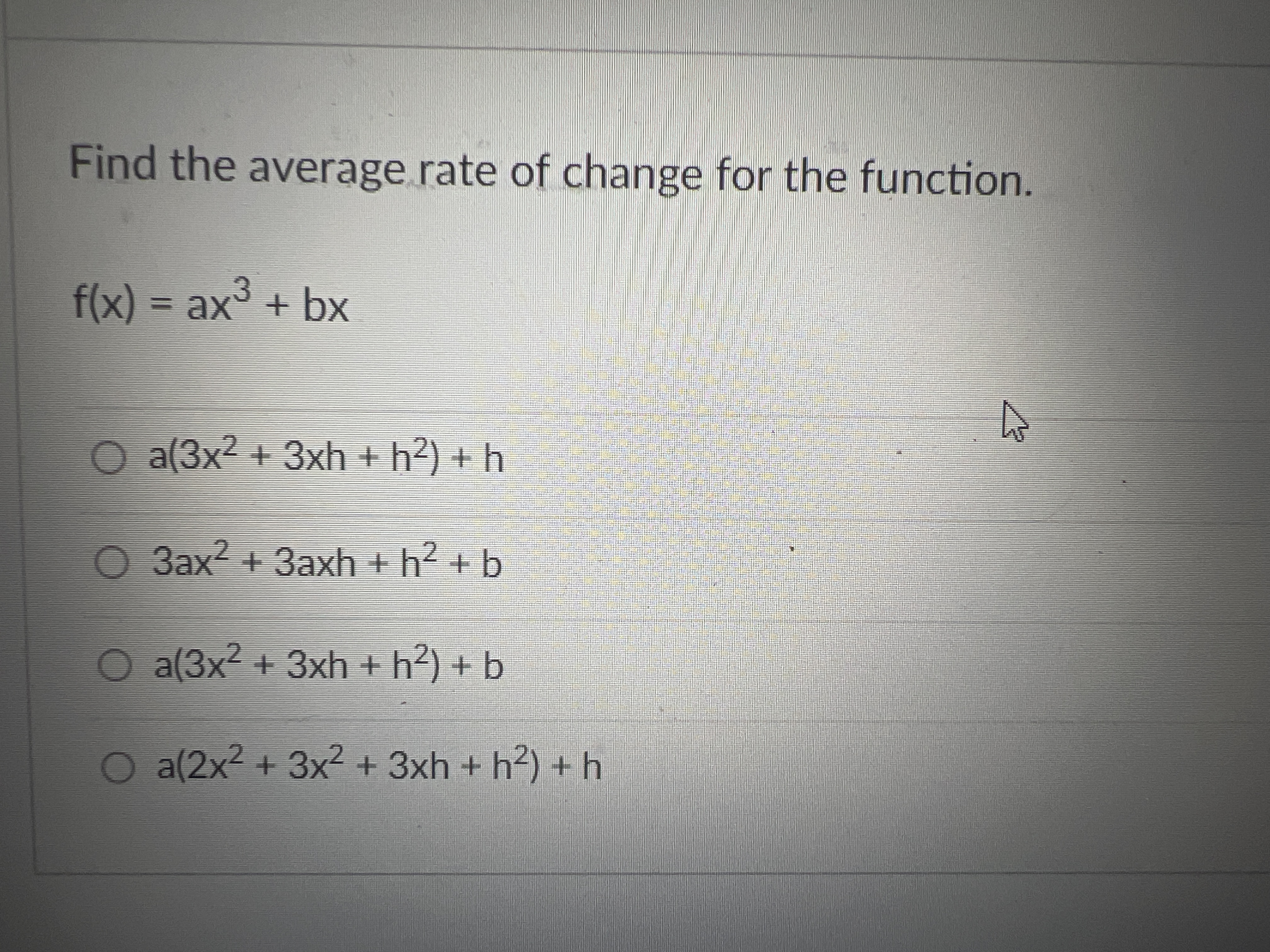 Find the average rate of change for the function. f(x) = ax