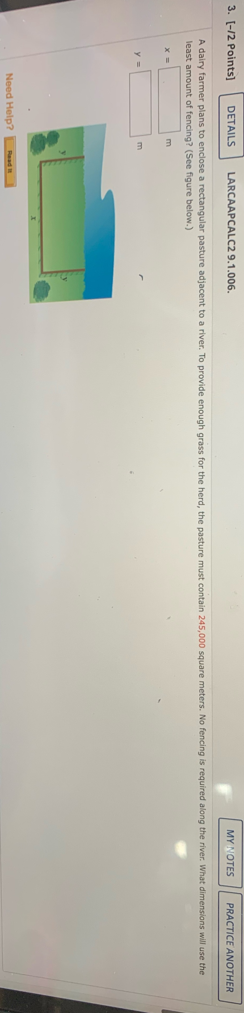 3. [-/2 Points] DETAILS LARCAAPCALC2 9.1.006. MY NOTES PRACTICE ANOTHER A dairy