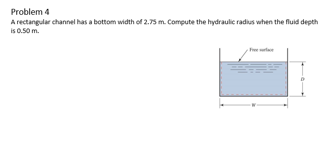 Problem 4 A rectangular channel has a bottom width of 2.75 m.