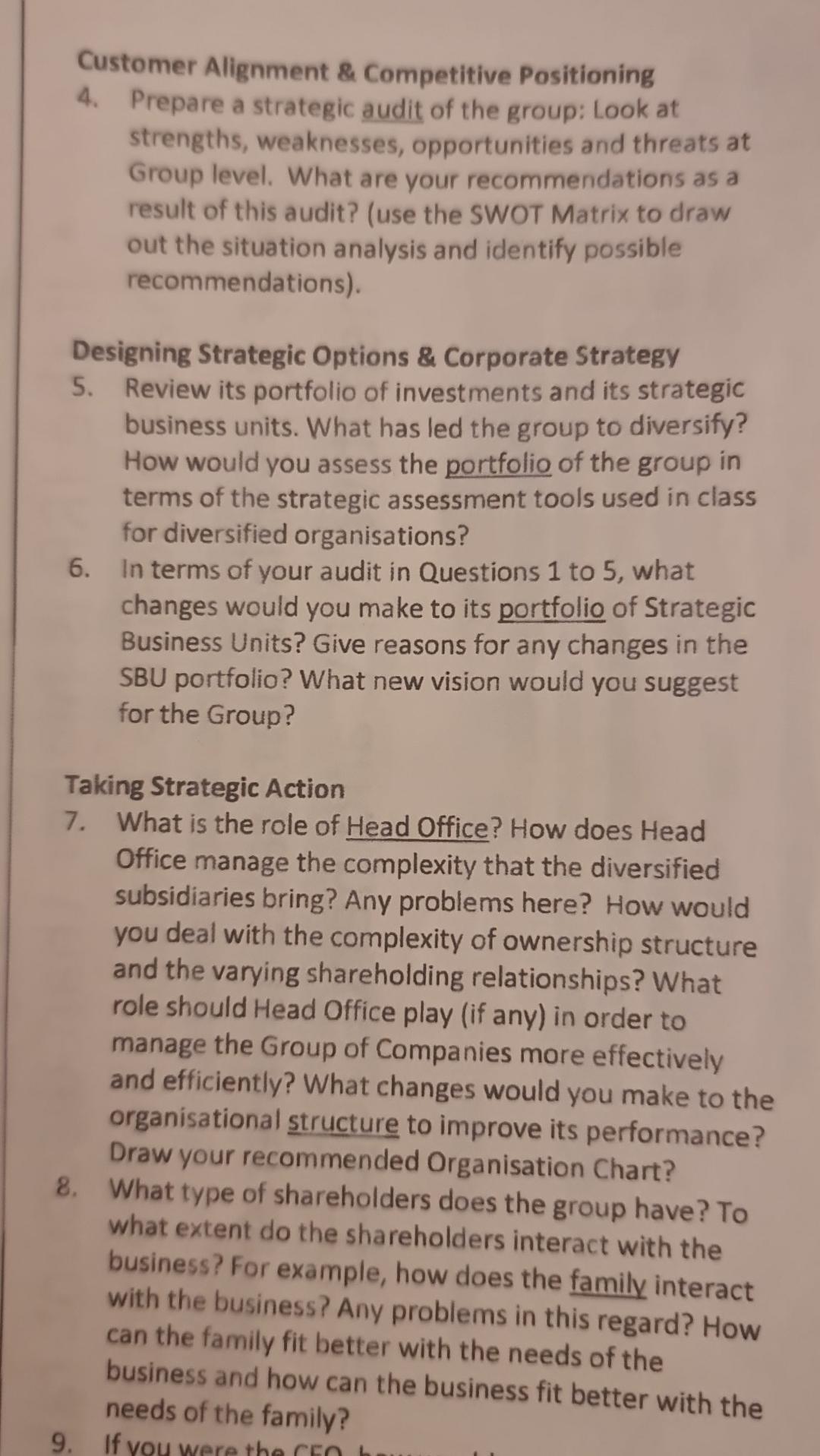 Customer Alignment & Competitive Positioning 4. Prepare a strategic audit of the