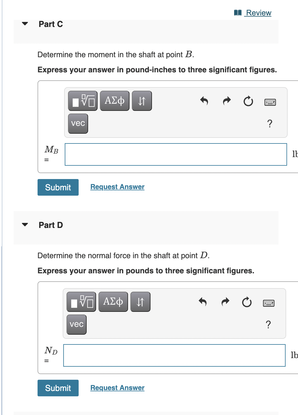 in the shaft at points B and D. These points lie just