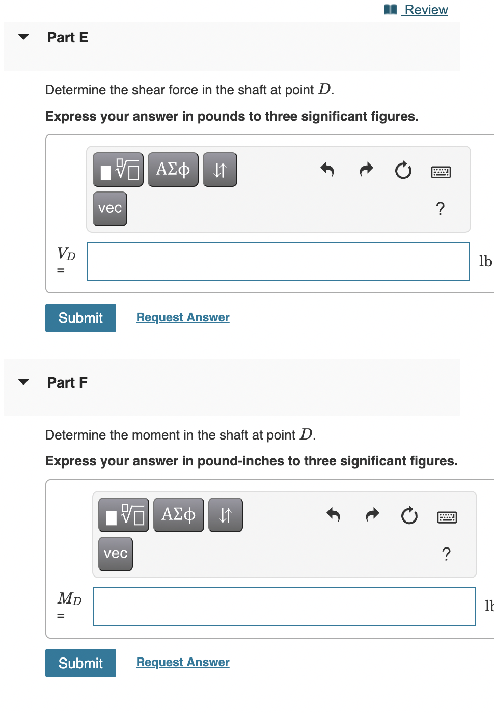 to the right of the force F1 110 lb and the bearing