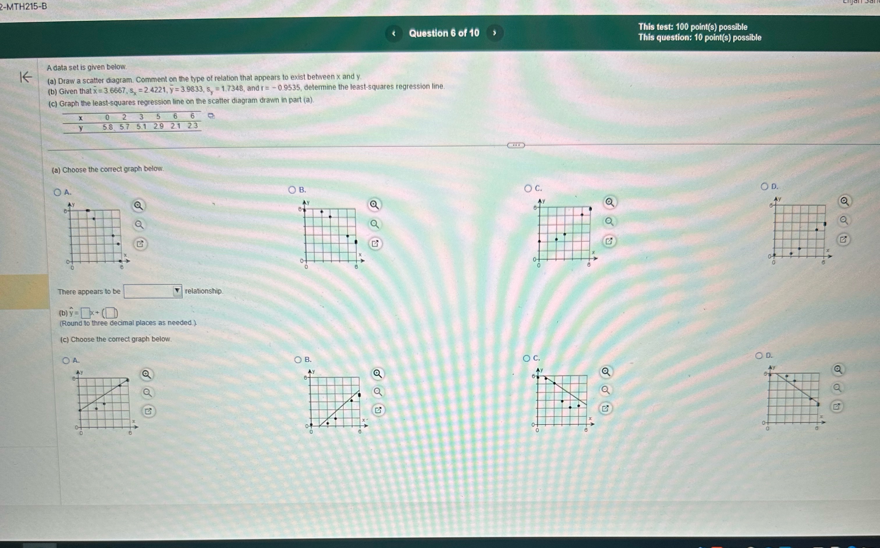 2-MTH215-B A data set is given below. K (a) Draw a scatter