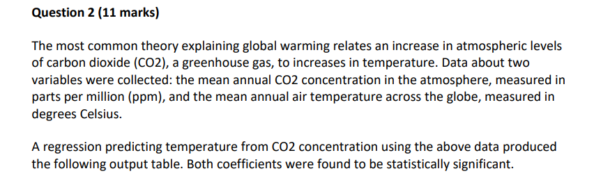 Question 2 (11 marks) The most common theory explaining global warming relates