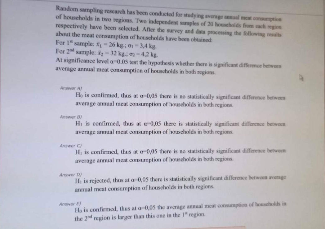 Random sampling research has been conducted for studying average annual meat consumption